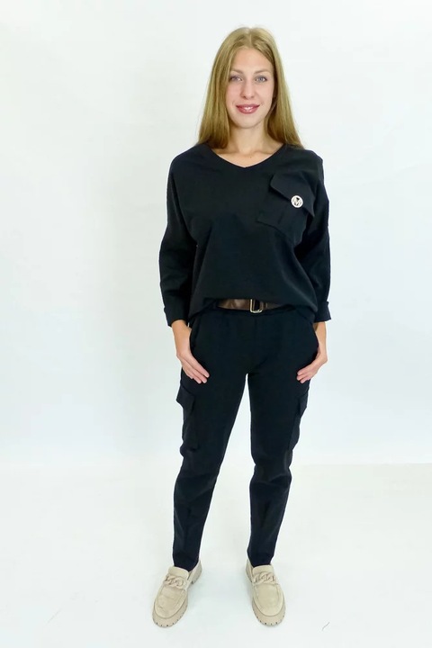 Set bluza/pantaloni dama, Nelino, Bumbac/Poliamida, Negru, One Size INTL