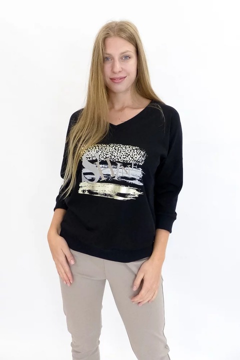 Bluza pentru dama Nelino, bumbac, decolteu in V, Negru, One Size INTL