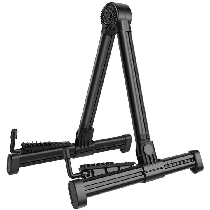 Suport pliabil pentru chitara, Bizaical, ABS, design A, 330 x 88 mm, negru