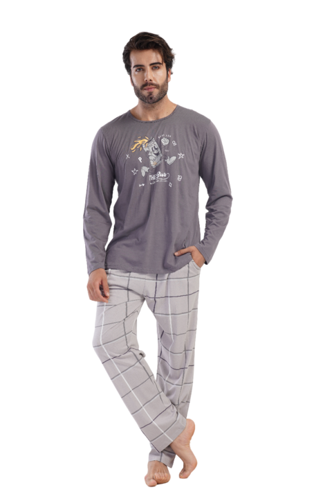 Pijama bumbac Vienetta, My beer, gri