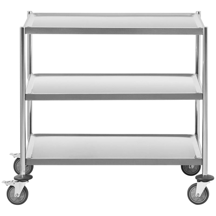 Carucior de servire, 3 rafturi, inox, 82x50cm, capacitate 60kg, argintiu