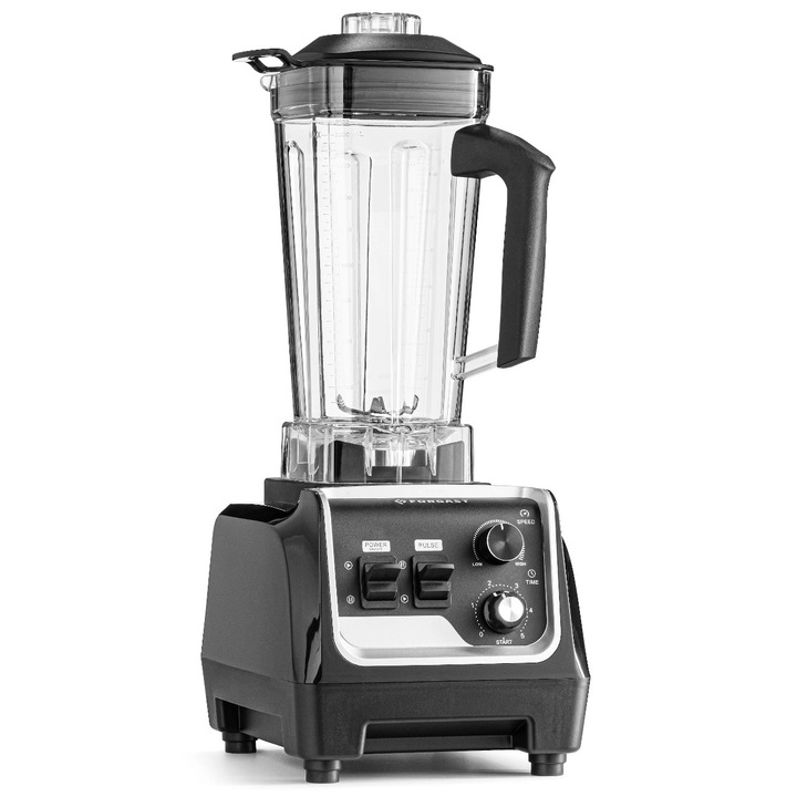 Blender, Forgast, Putere mare 1, 6 kW, Reglare viteza, 32000 rpm, Recipient de 2 l, Constructie durabila si temporizator incorporat, Dimensiuni 20x24x49 cm, Negru
