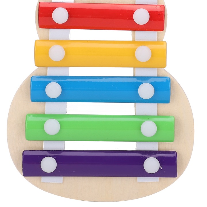 Oktató jellegű fa xilofon, 5 billentyű, többszínű, 210x35x6,5 mm, 3 éves kortól gyermekeknek