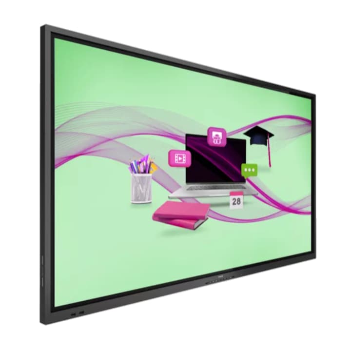 Интерактивна дъска Philips E-Line 75" 75BDL4052E/02, Ultra HD 3840 x 2160, 20 сензорни точки, 3x HDMI, 7x USB, DVI, Wi-Fi, Android 11