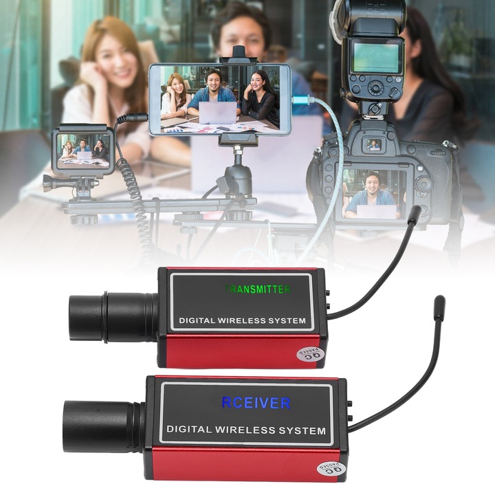 Longziming vezeték nélküli mikrofonrendszer, XLR adó, 10 csatorna, piros, kondenzátor, kétirányú