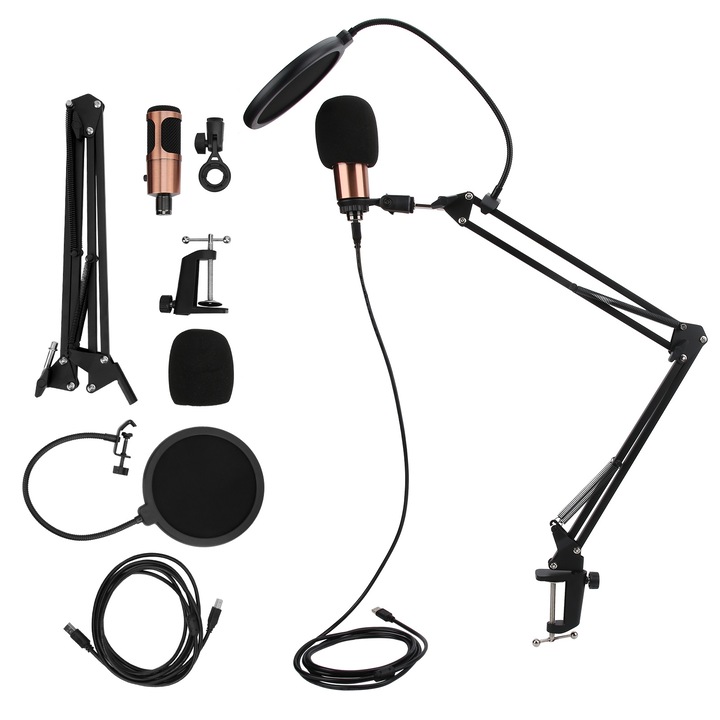 Longziming USB mikrofon rugalmas állvánnyal és pop-up szűrővel, 20Hz-20KHz, Windows és OS X rendszerekhez