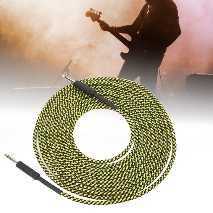 Jormftte hangszerkábel, 6m, fonott védelem, nikkelezett csatlakozó, sárga