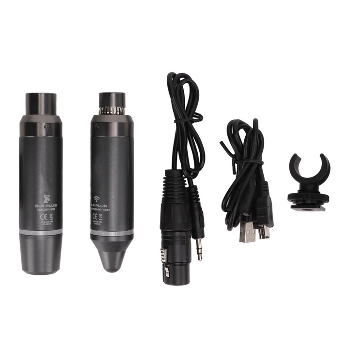 Jormftte 2.4GHz vezeték nélküli mikrofonrendszer, adó és vevő, 30m hatótávolság, 7 óra üzemidő, fekete