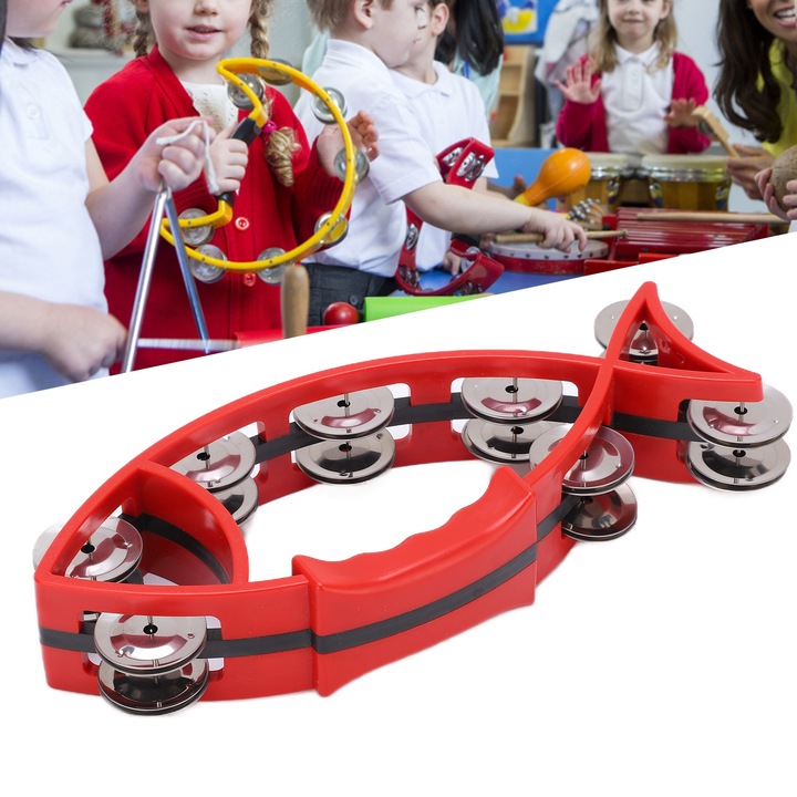 Tamburin csengőkkel, Jormftte, halas design, piros, műanyag, gyerekeknek