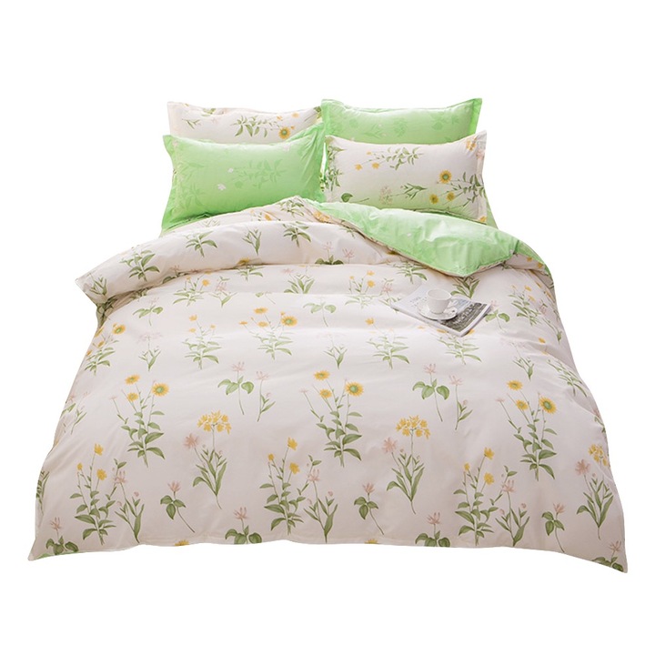 Jormftte ágyneműgarnitúra, növényi mintás, 1,5 m, poliészter, cipzárral, színes