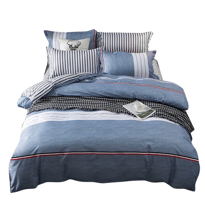 Jormftte ágynemű garnitúra, lapos lepedővel, párnahuzatokkal, geometrikus mintával, 1.5m, többszínű