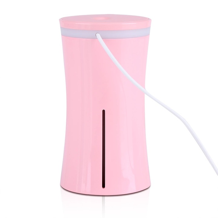 USB párásító 230ML, Longziming, rózsaszín, méretek 7,2x13,3cm, színes LED-del