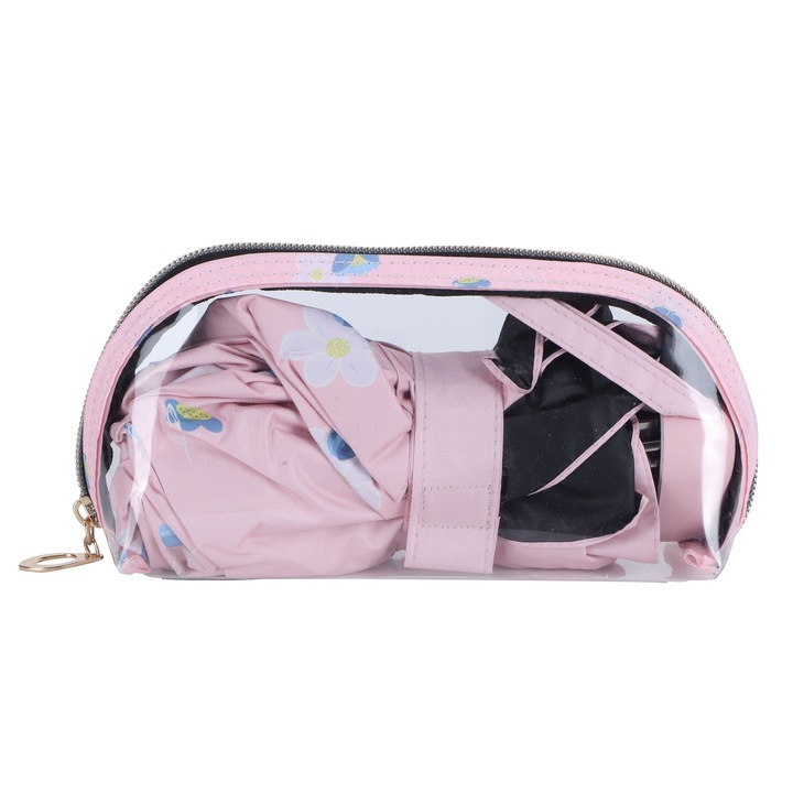 Сгъваем чадър, longziming, 5 гънки, UV защита, цвят тъмен махагон, размер 96см