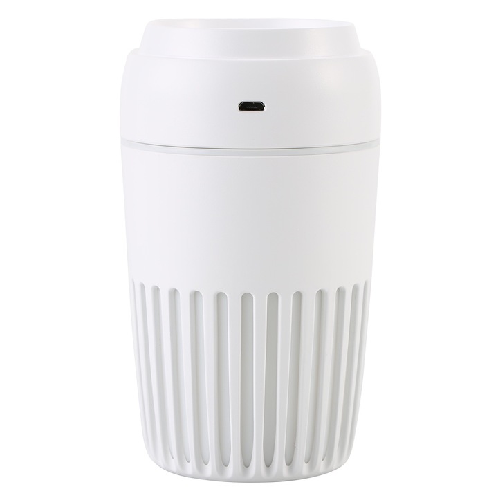 Hordozható USB párásító csésze alakúra, LED, fehér, 8x13,8 cm