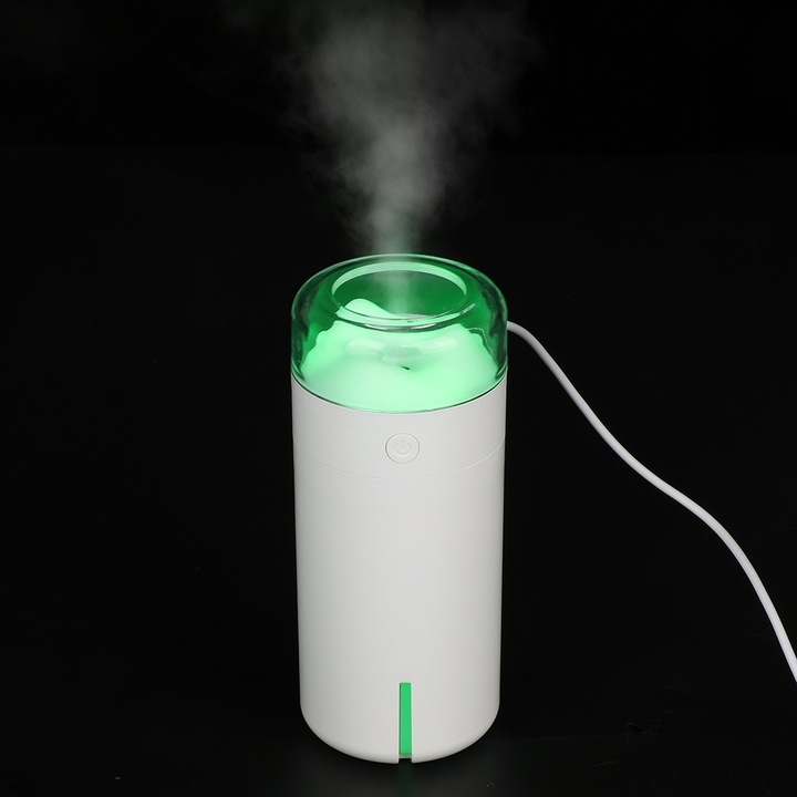 Hordozható párásító diffúzorral, longziming, 7 LED szín, fehér, 200ml, 7.2x13.7cm