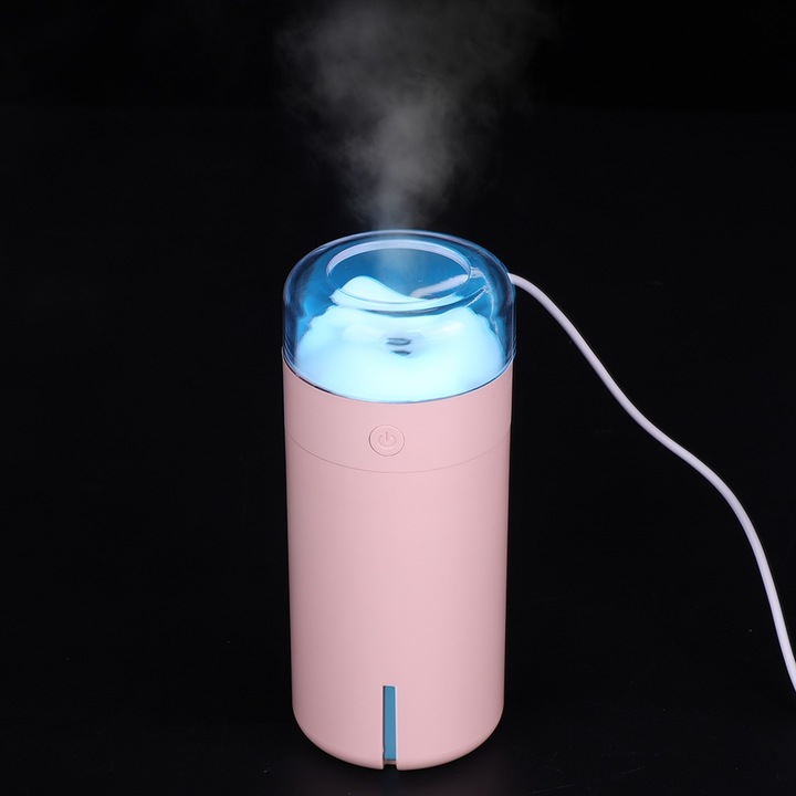 Hordozható párásító diffúzorral, longziming, 200ml, 7 LED szín, fehér/rózsaszín, 7.2x13.7cm