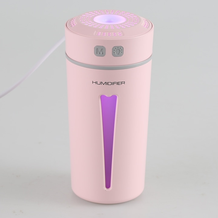 Hordozható, csésze alakú párásító, Longziming, 2 sebességes, színes LED, fehér, 7x14,5cm