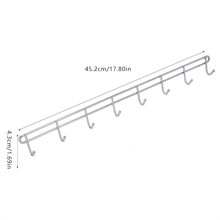 Fali ruhatartó, 8 kampóval, kalaphoz, kulcstartóhoz, ruhaszárítóhoz, akasztóhoz, otthoni tárolópolc (fehér)