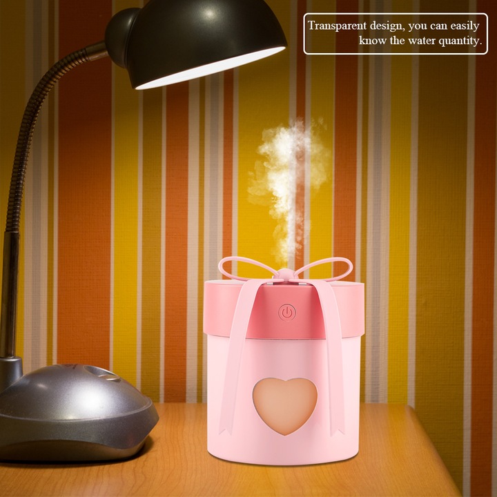 Jormftte multifunkcionális párásító, 350ml, LED lámpával és mini ventilátorral, piros, 10x10,5cm