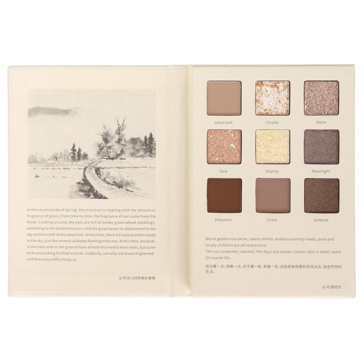 9 színű szemhéjfesték paletta, matt és metálfényű, finom textúrájú, multifunkcionális, 6 metálfényű árnyalat, 3 matt árnyalat