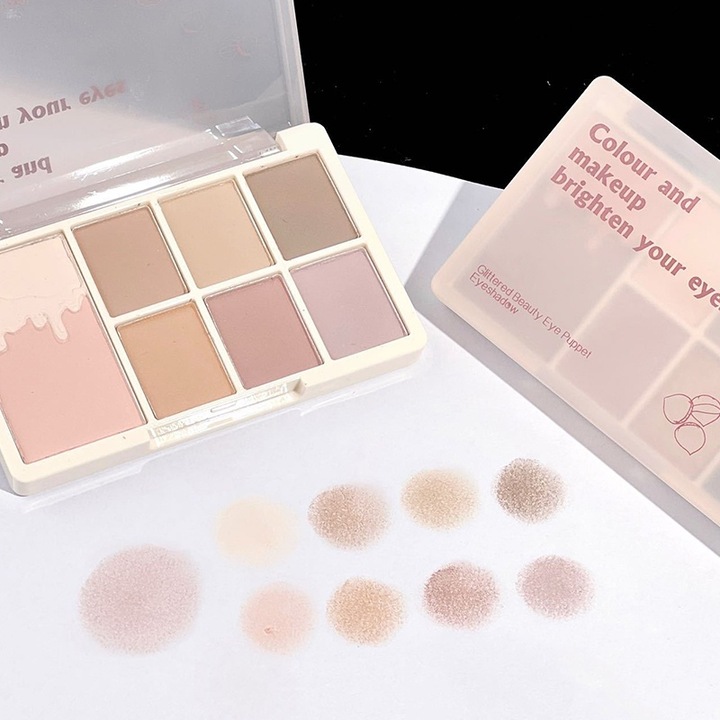 7 színű szemhéjfesték paletta, vegyes textúrák, matt és gyöngyház árnyalatok, sminkeléshez, készlet