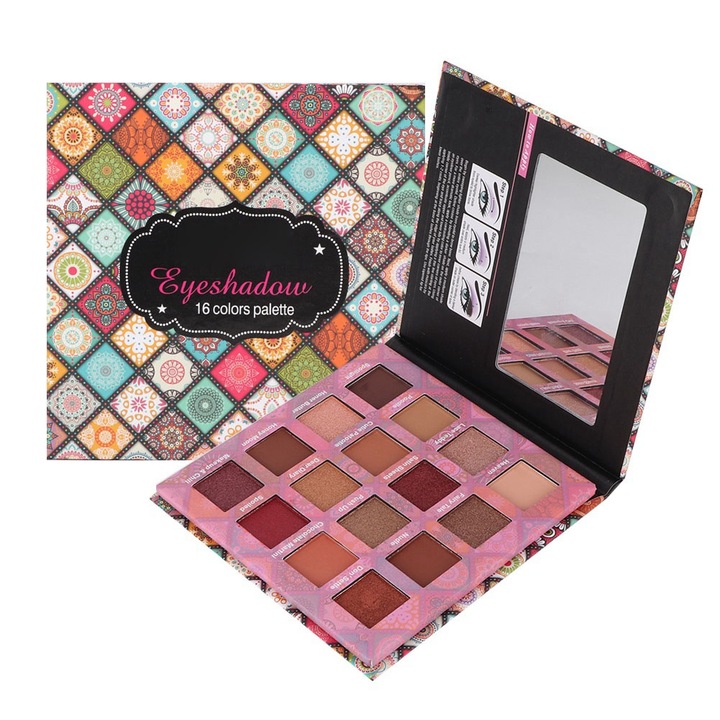 Szemhéjfesték paletta 16 matt és csillámos színnel, vízálló