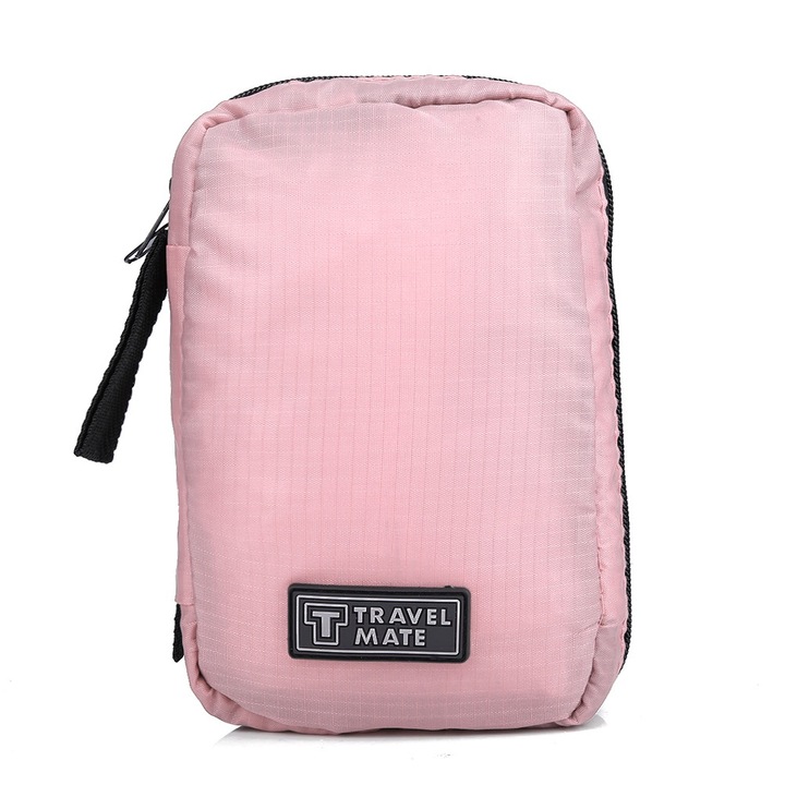 Сгъваем козметичен несесер с цип, голям капацитет, розов, подходящ размер