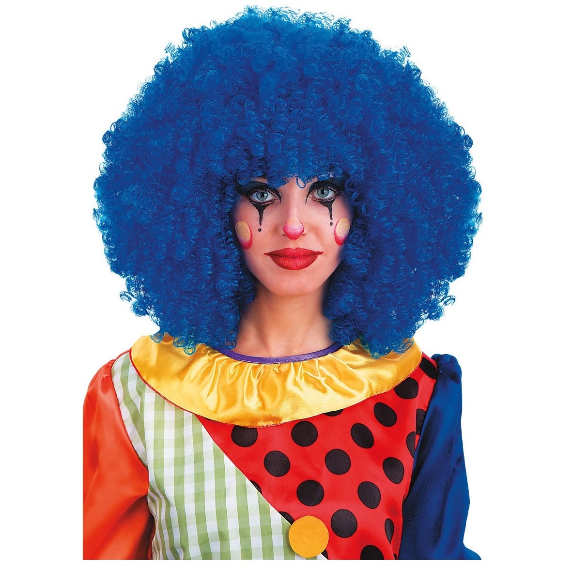 Peruca clown afro albastra XL