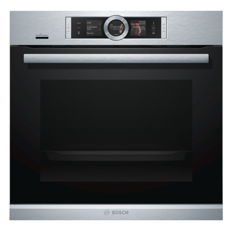 Cuptor incorporabil Bosch HSG636XS6, Electric, Multifunctional, 71 l, Autocuratare pirolitica, Functie Abur, Home Connect, Convectie 4D, Touch control, Display TFT, Clasa A+, Inox