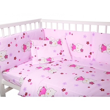 Lenjerie patut cu 3 piese Kitty Pink Lenjerie patut cu 3 piese Kitty Pink