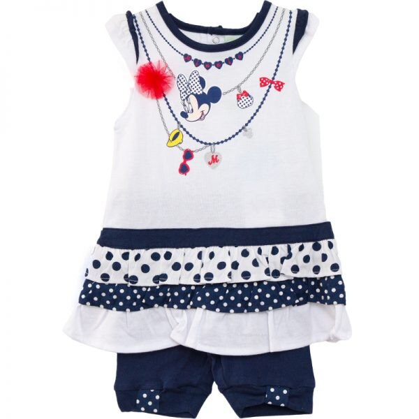 Set rochita cu colanti Minnie Mouse alb bleumarin, Alb/Bleumarin