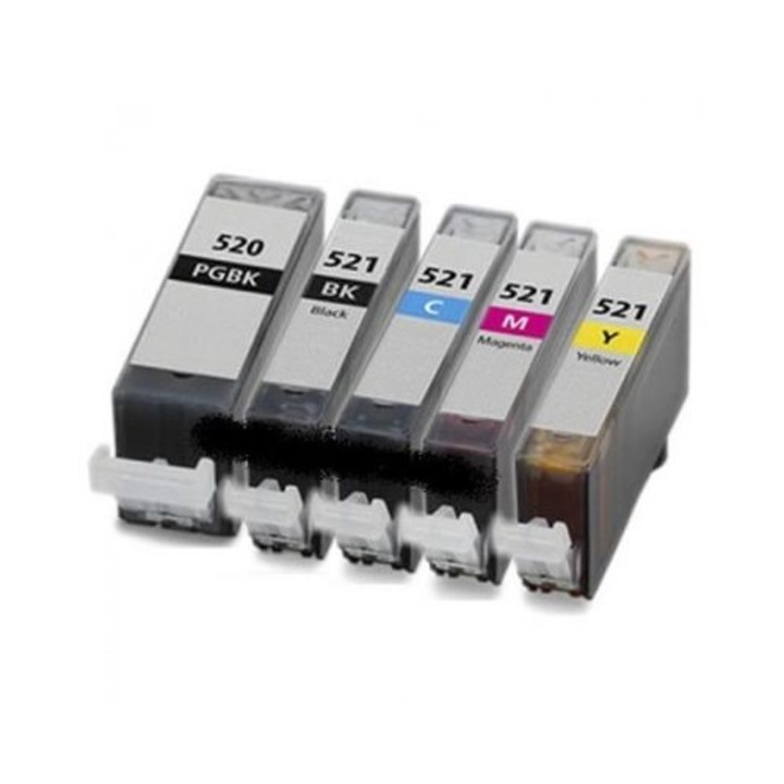 Set 5 cartuse Canon compatibile PGI520 Bk/CLI521Bk/CLI521C/CLI521M/CLI521Y