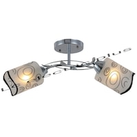 Lustra Dots metal crom,abajur sticla alba cu ornament negru, 2X60W,dulie 60W