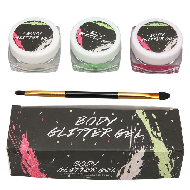 Csillámgél arcra és testre, Jormftte, 3 üveges készlet, egyenként 10ml, többszínű, víz- és izzadásálló