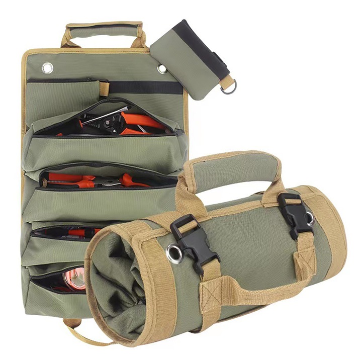 Jormftte szerszámtáska, nagy kapacitású, 4 rekeszes, 2 levehető táska, Oxford anyag, zöld