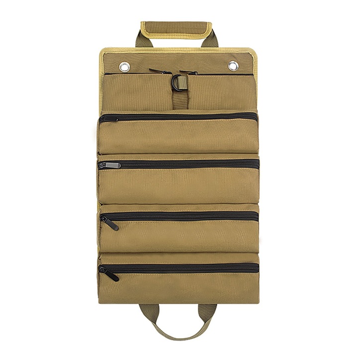 Jormftte szerszámtáska, nagy kapacitású, 4 rekeszes, 2 levehető táska, Oxford anyag, khaki színű