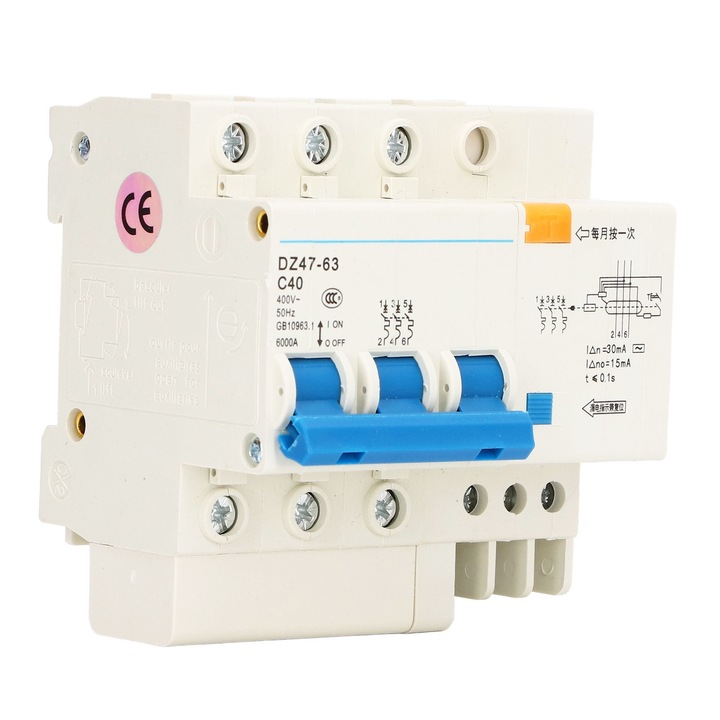 Siguranta electrica Enforose DZ47-63, 3P, 40A, 6000A, montare pe sina DIN, 400V