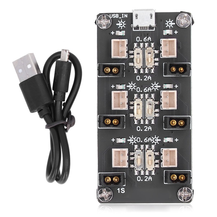 Lítium akkumulátor töltőpanel, Enforose, 6 csatornás, 0.2A/0.6A, LED-del