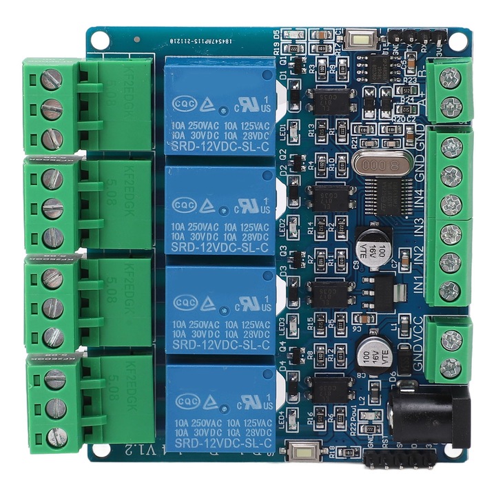 Modul releu 12V 4 canale, Enforose, izolat, ABS, 10A, 250V AC, 30V DC