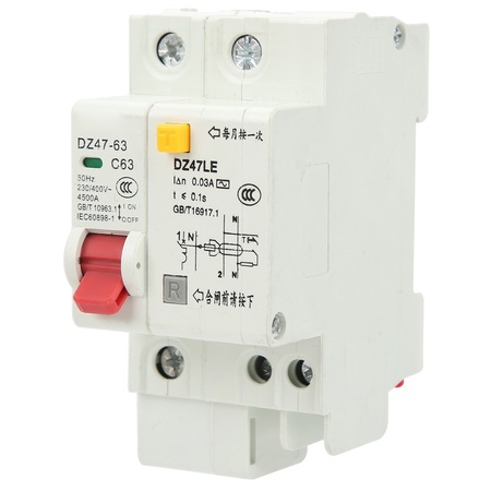 DZ47LE-63 Fehlerstromschutzschalter 1P+N 10A – Kurzschluss- & Überlastschutz, 300mA Fehlerstrom, Für Haus & Baustelle, Flammenhemmend