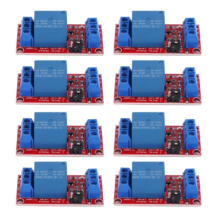 Modul releu 8 bucati, Enforose, 5V, 1 canal, AC 250V/10A, DC 30V/10A, izolatie optocuplor