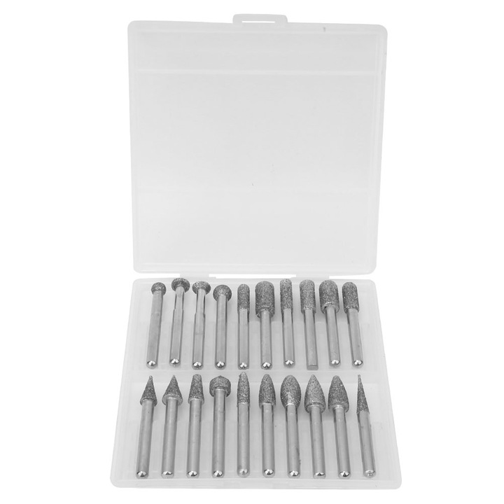 20 darabos, 6 mm átmérőjű csiszolófej készlet, Enforose, gyémánt anyagból, gravírozáshoz és polírozáshoz