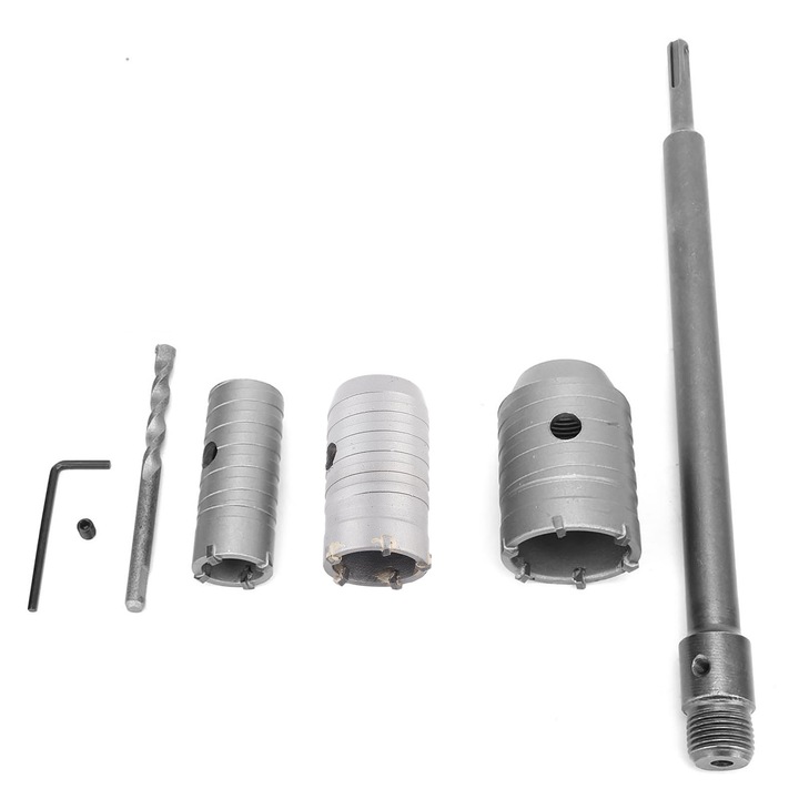 Set de burghie cu coroana din carbura 30/40/50mm si ax lung de 350mm pentru ziduri de caramida si beton, Enforose