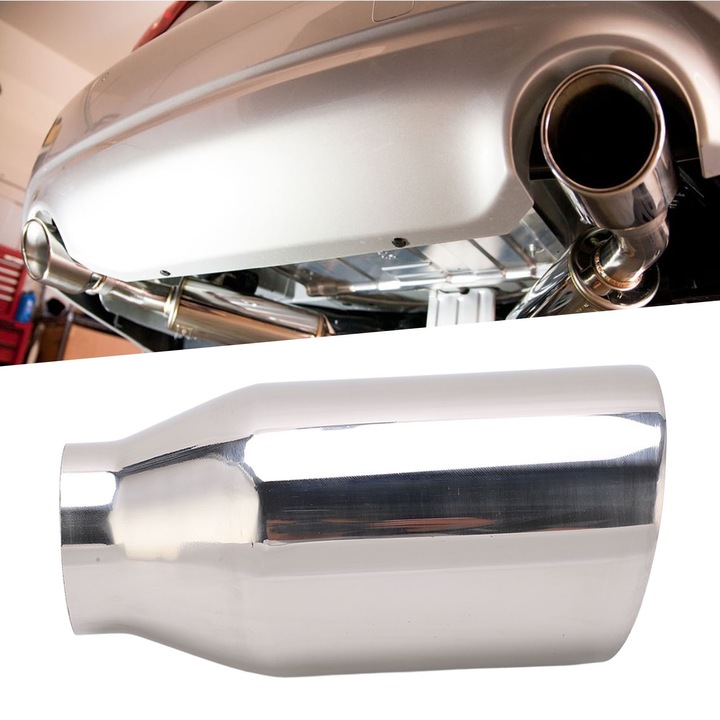 Kipufogóvég, Jormftte, rozsdamentes acél, 63mm x 102mm x 200mm, ezüst