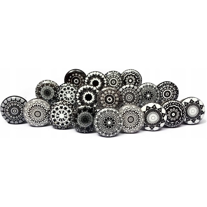 Set 20 butoane ceramice, Luka, 38mm, alb-negru, manuale