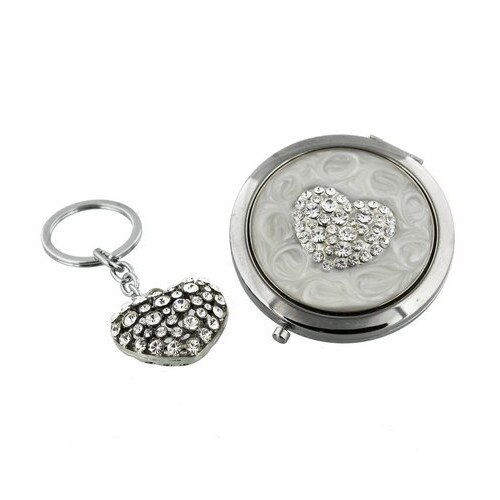 Set breloc si oglinda, SOPHIA, argintii model Heart