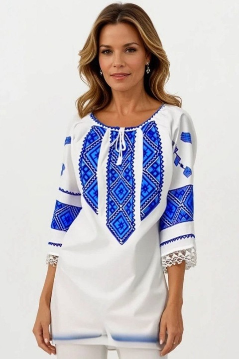Bluza dama tip ie 024, Alb/Albastru royal