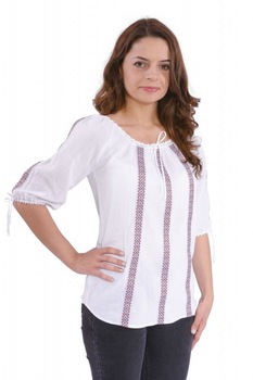 Bluza ie traditionala cu panglica motive traditionale BL151 NatuRustiQ, Alb Bluza ie traditionala cu panglica motive traditionale BL151 NatuRustiQ, Alb