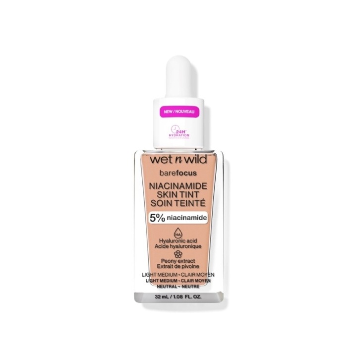 Fond de ten Wet n Wild Bare Focus Niacinamide, 5% niacinamida, 32 ml, nu contine parabeni, vegan, cruelty free