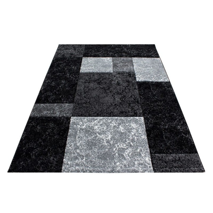 Covor, Ayyildiz, Hawaii, 120x170 cm, Polipropilen, Model Geometric, 13 mm, 2800 gr/m², 246 Puncte/m², 100% PP Franjuri, Dreptunghiular, Oeko Tex Standard 100, Modern, Taiat, Pentru Interior, Negru/Gri